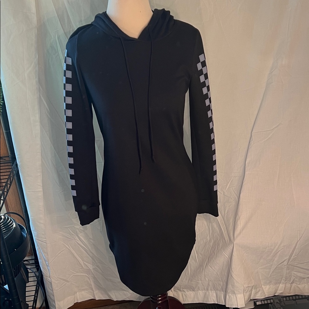 Love J Black Dress with Checkered Sleeves